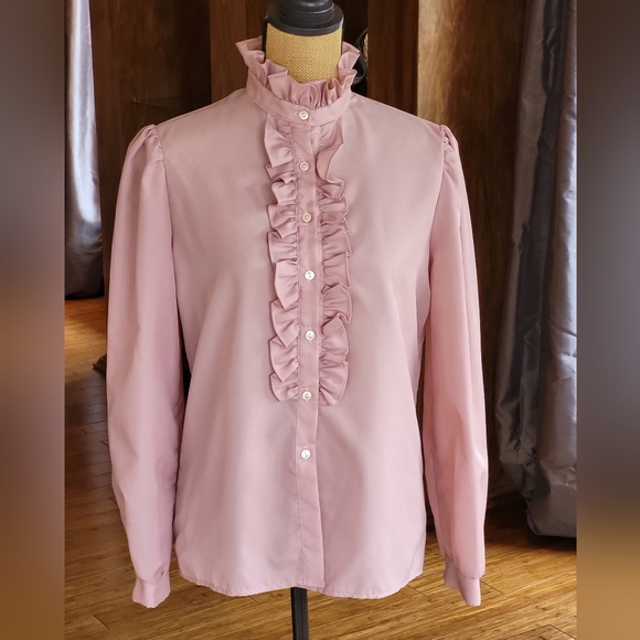 Paddy Lee Vintage Rose Pink Polyester Blouse Size 12 - Picture 2 of 8